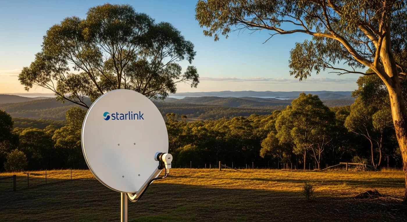 Starlink satellite dish on a rural Australian property
